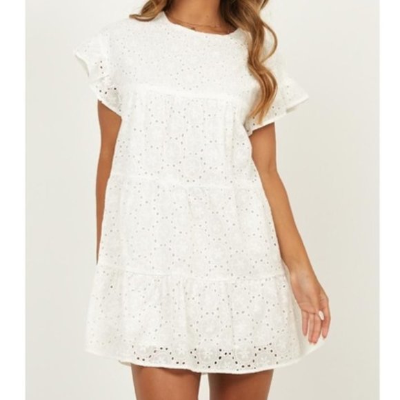Showpo. Dresses & Skirts - Showpo. White Eyelet Lace Babydoll Mini Dress